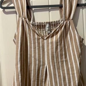 H&M Beige and White Striped V-Neck Top